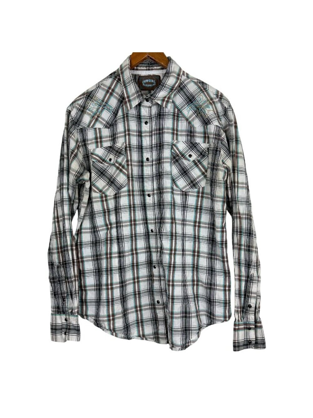 Cowgirl Hardware Womens XL Western Plaid Pearl Snap Shirt Embroidery Long Sleeve